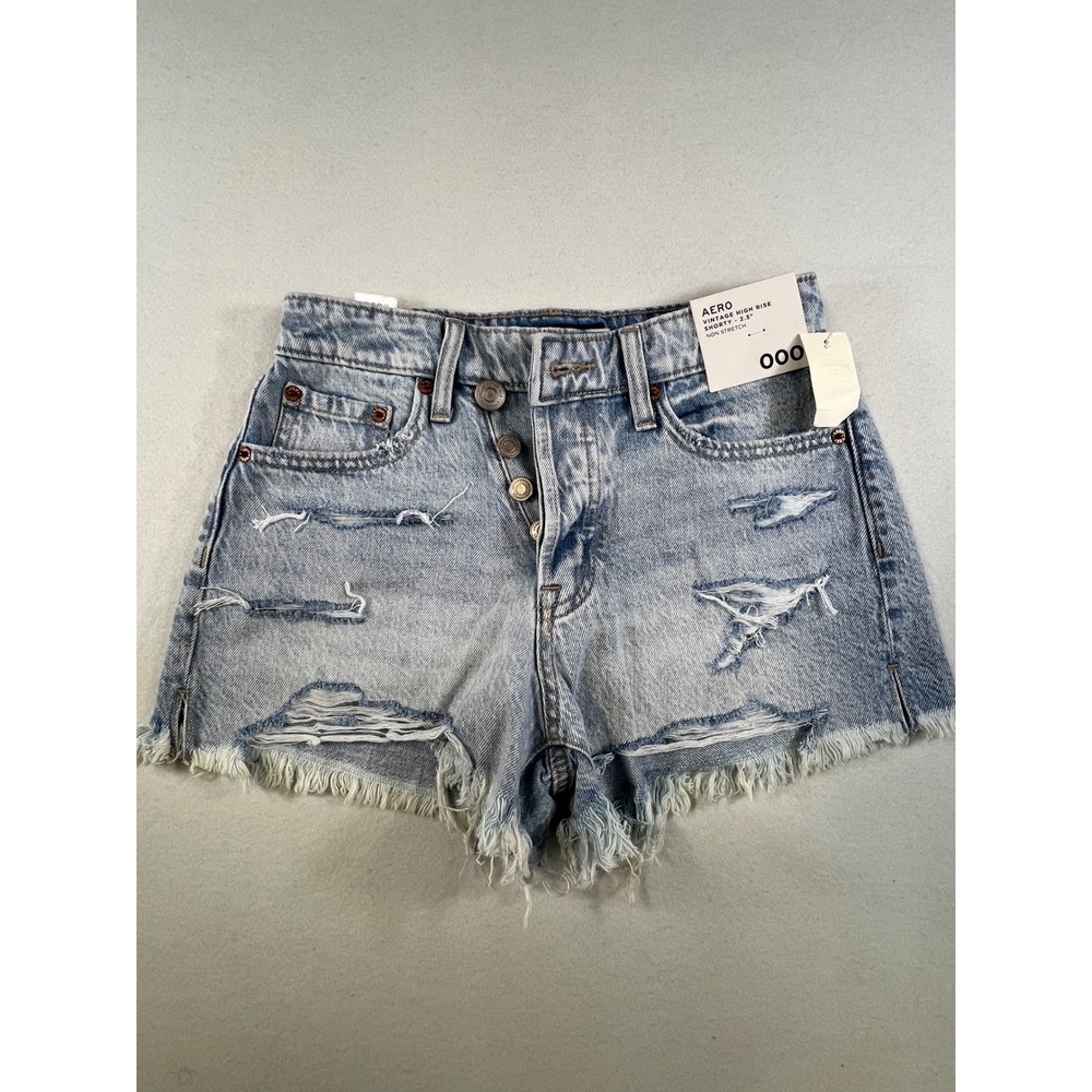 Aeropostale Vintage High Rise Shorty Denim Distressed Light Wash Shorts 000 NEW